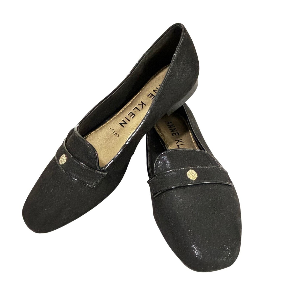 Anne Klein casual shoes iflex black metallic flats ladies US size  loafers