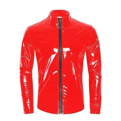 Mens Winter Stand Collar Highlight PVC Jacket Large Size Overcoat