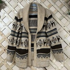 Vintage Fashion Knitted 70  s Knitted Open Cardigan With Nature Design Size M