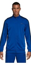 NWT MEN ADIDAS ESSENTIAL 3-STRIPES TRICOT TRACK TOP FULL ZIP BLUE JACKET L LARGE