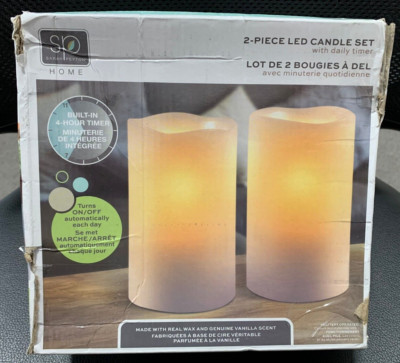 Sarah Peyton SP Home  2 Piece LED Candle Set with Daily Timer Real Wax New