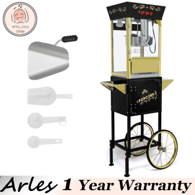 12oz Popcorn Machine Cart Popcorn Maker with Wheels w/ Stainless Steel Kettle