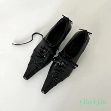 2025 Spring Personalized Women's Extra Pointed Toe Low Kitten Heel Lace Up Shoes