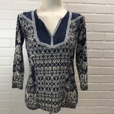 Lucky Brand Navy Embroidered Top