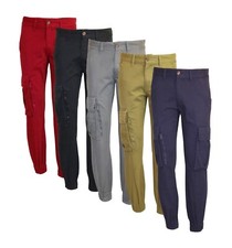 Mens Cargo Combat Work Elasticated Cuff Trousers Bottom Full Chino Pants Joggers