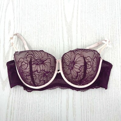 Jaclyn Smith Size 36C Wine Burgundy Lace Bra Underwire Boost Up