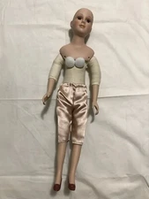 Vintage Porcelain Head, Arms & Legs w/ Cloth Torso Body, Pompom Breasts NO HAIR