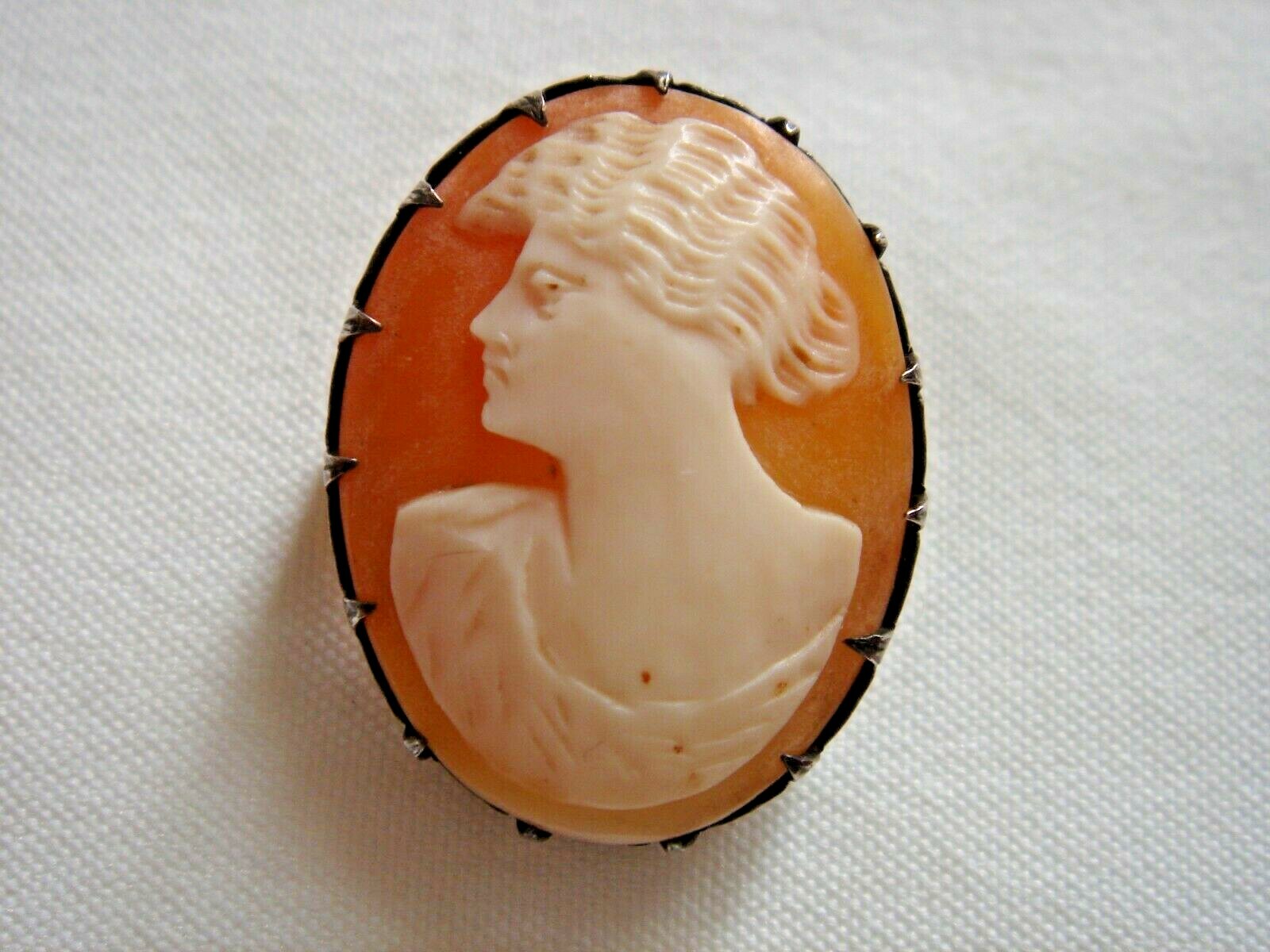 VINTAGE GENUINE CARVED SHELL CAMEO ART DECO STERLING … - Gem