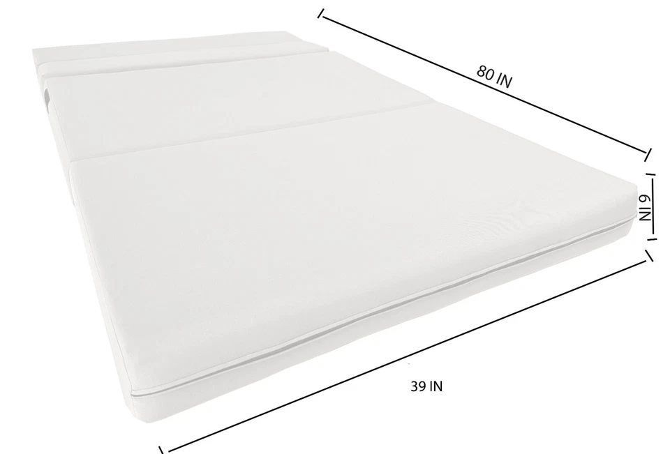 Colchón de espuma plegable para tumbona doble, sofá cama portátil para sentarse a dormir 6x39x80 blanco Foto 4 de 4