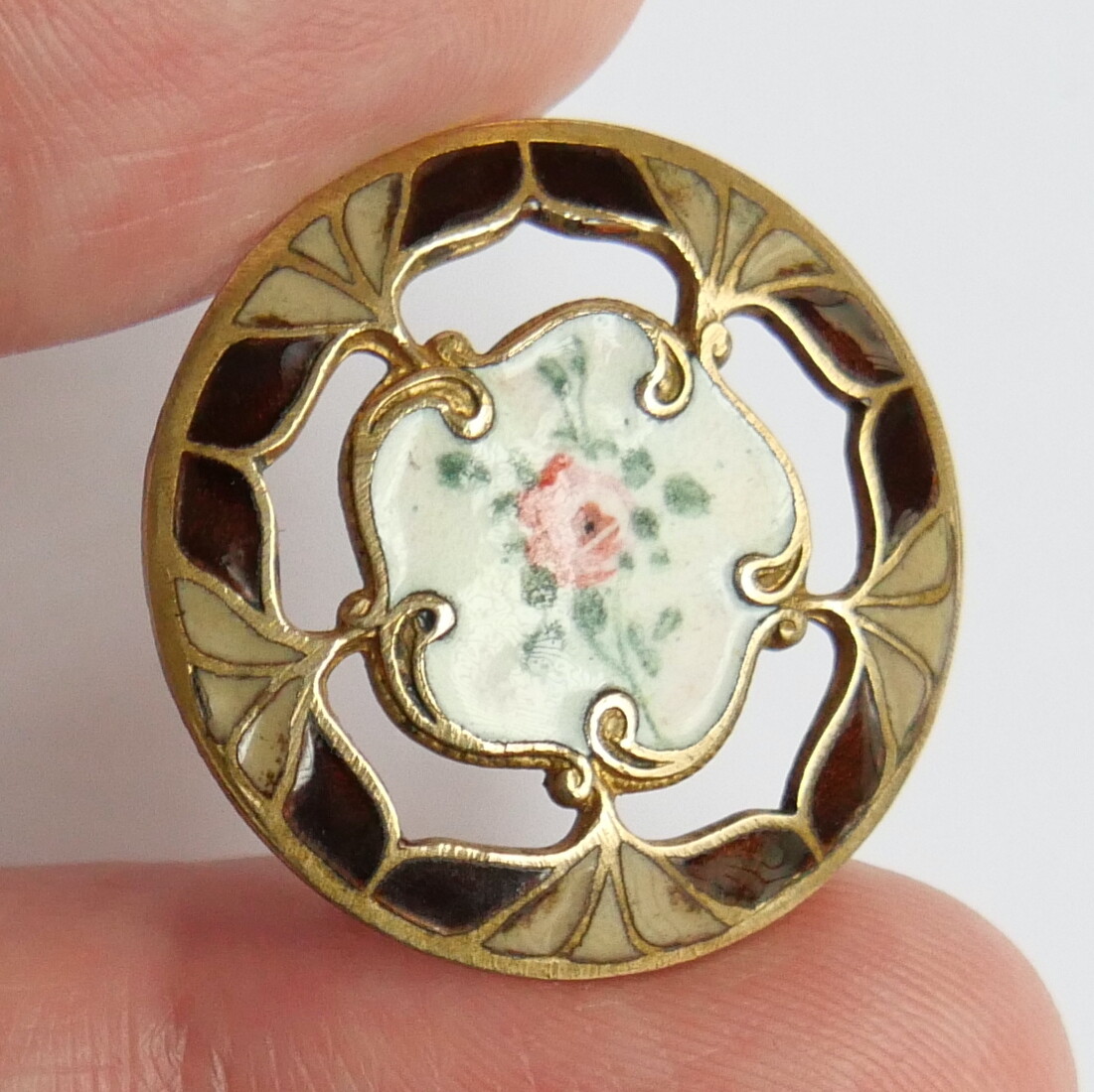 6 BOUTONS ANCIENS tissu broderie fleurs métal doré XIXème EUR 330,00