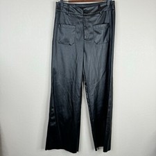 Cider Womens Wide Leg Pants Sz Medium Black Faux Leather High Rise Patch Pockets