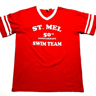 Vintage Augusta Sportswear 50/50 St. Mel's Swim Team Red White Men's T Shirt L