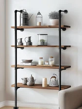 Industrial Wall Mount Iron Pipe Shelf Bracket Black Vintage Wall Shelf