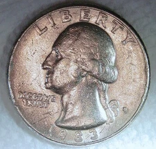 1983-D Quarter 25c VF/EF Details Toned