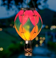 REGAL HOT AIR BALLOON SOLAR LANTERN STRIPE SMALL 13514 YARD GARDEN DECOR NEW