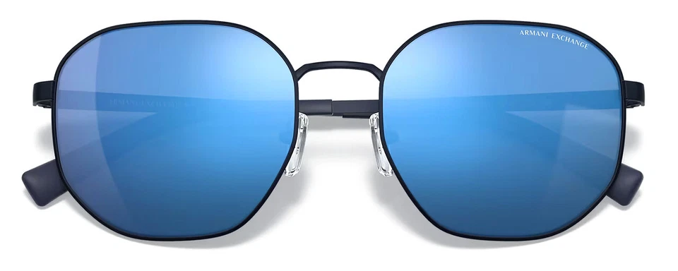 Óculos de sol Armani Exchange AX2036 unissex designer hexágono espelho azul marinho/azul 56 mm - Imagem 2 de 3