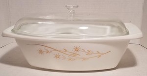 vintage white pyrex casserole dish