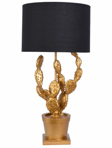 Tischleuchte Kaktus Gold Schwarz Nachttischlampe Pflanze Tischlampe 62cm Leuchte - Bild 1 von 3