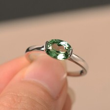 Lab created Green Sapphire Ring Oval Cut Gemstone Silver SolitaireRing for women