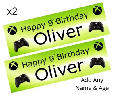2x Personalised XBOX GAMING Happy Birthday Banner LARGE Kids Poster ANY TEXT