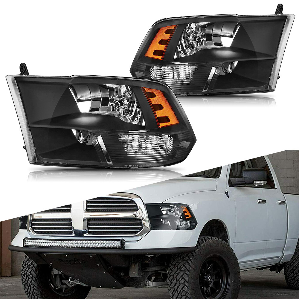 Black Headlights Fits 2009-2018 Dodge Ram 1500 2500 3500 Quad Lamps Left + Right