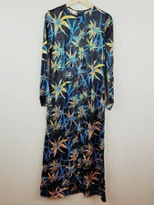 MARNI Womens S or 10 Long-sleeved Herbage-Print Satin Commessa Dress RRP$2000+