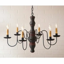 Gettysburg 6 Arm Wood Chandelier in Black with Red Stripes. Country Chandelier