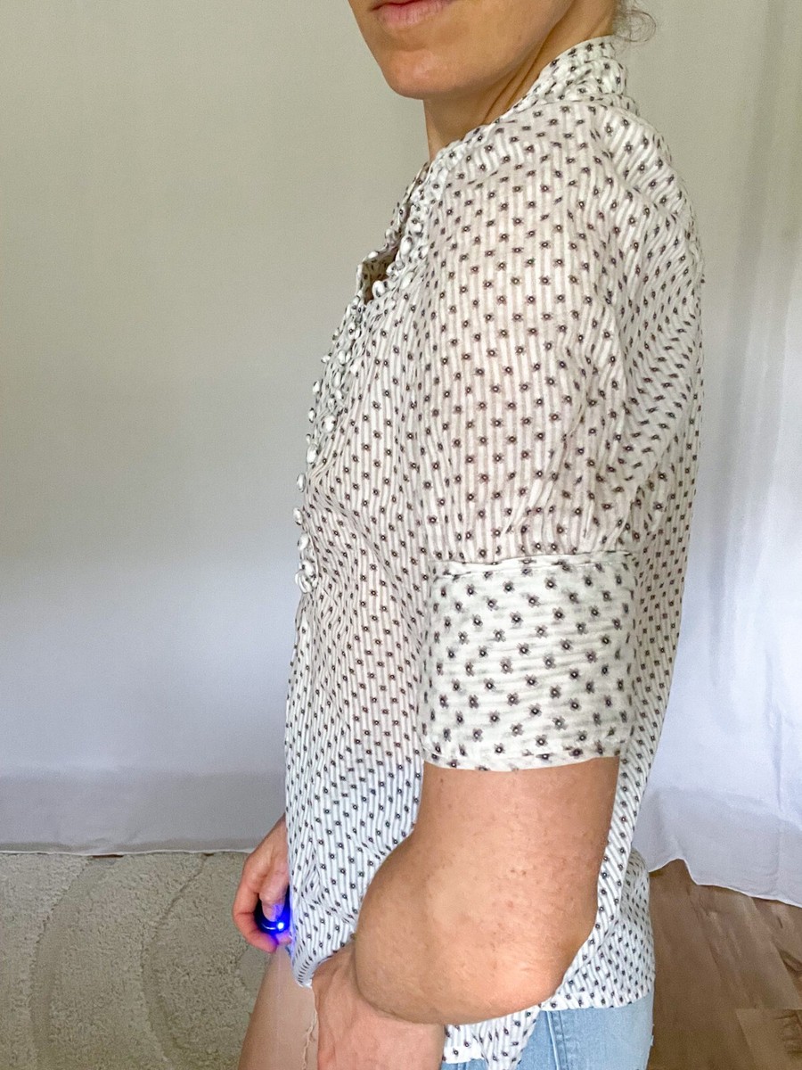 アンサンブル French Lace Blouse Set Up French Connection Short Sleeve Button Paisley Puff Sleeve