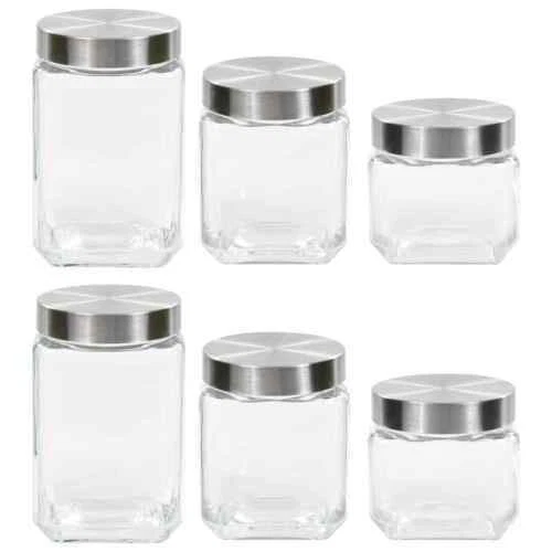 Contenitori e barattoli da cucina d'argento di vetro