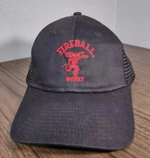 Fireball Whisky Snapback Trucker Hat Cap Black Mesh Red Logo Whiskey Adjustable
