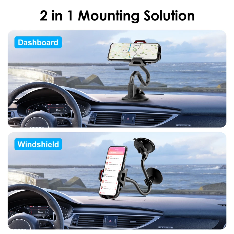 Car Windshield Universal Mount Holder Suction Cup Gooseneck 360°Cell Phone Stand - Image 2 of 4