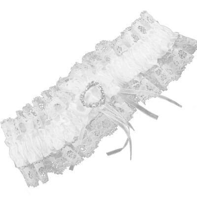 Wedding Day Garter White Satin with White Lace and Diamante Heart - Image 1 of 2