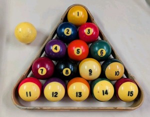 Vintage Billiards Pool 8 Ball Set With Triangle And Cue Ball Bakelite? 