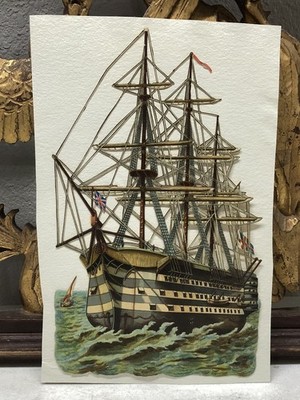 Victorian Era Die Cut Scrap Steamboat Ship Sailing L6
