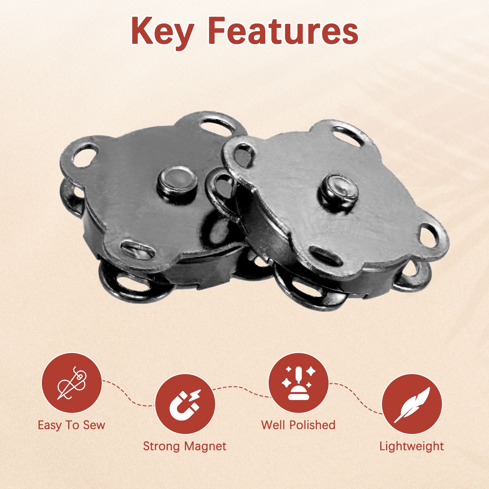 20Set Magnetic Snaps Buttons, Plum Magnetic Snap Closures [Black, 14mm]