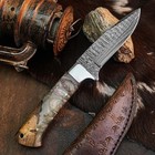 8.4" inch Damascus Steel Hunting Knife Full Tang Resin Handle Leather Sheath — photo 7