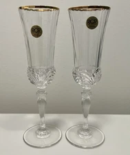 Vintage Royal Crystal Rock Champagne Flutes NWT Made In Italy 8 1/2” Set of 2