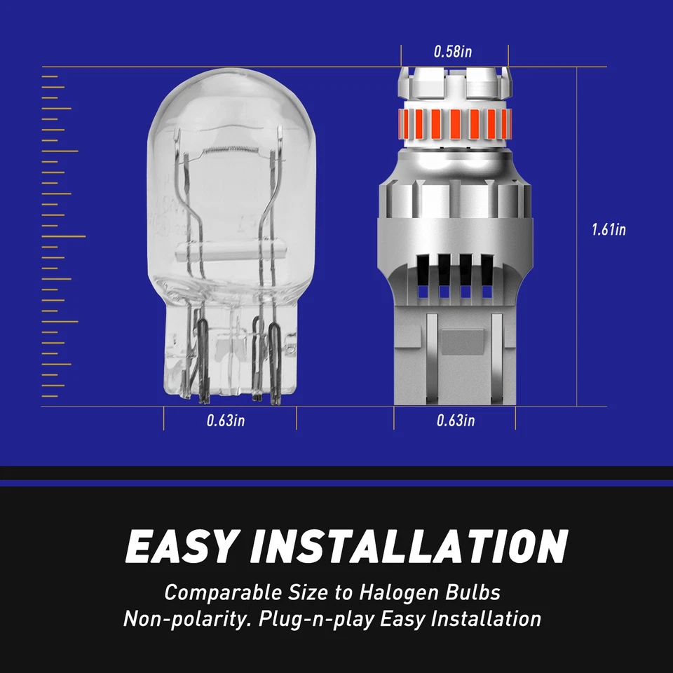 2x 7443 7440 Red LED Bulbs Brake Tail Stop Parking Light Strobe Bright Lamp EOOH - Image 4 of 4