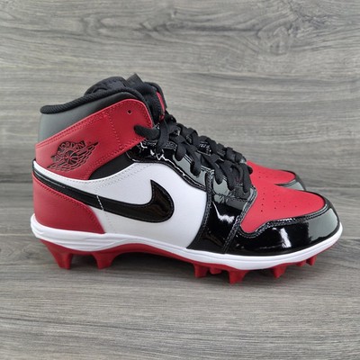 Nike Jordan 1 Men Size 10 Mid Football Cleats Patent Leather Bred FJ6805-601 New