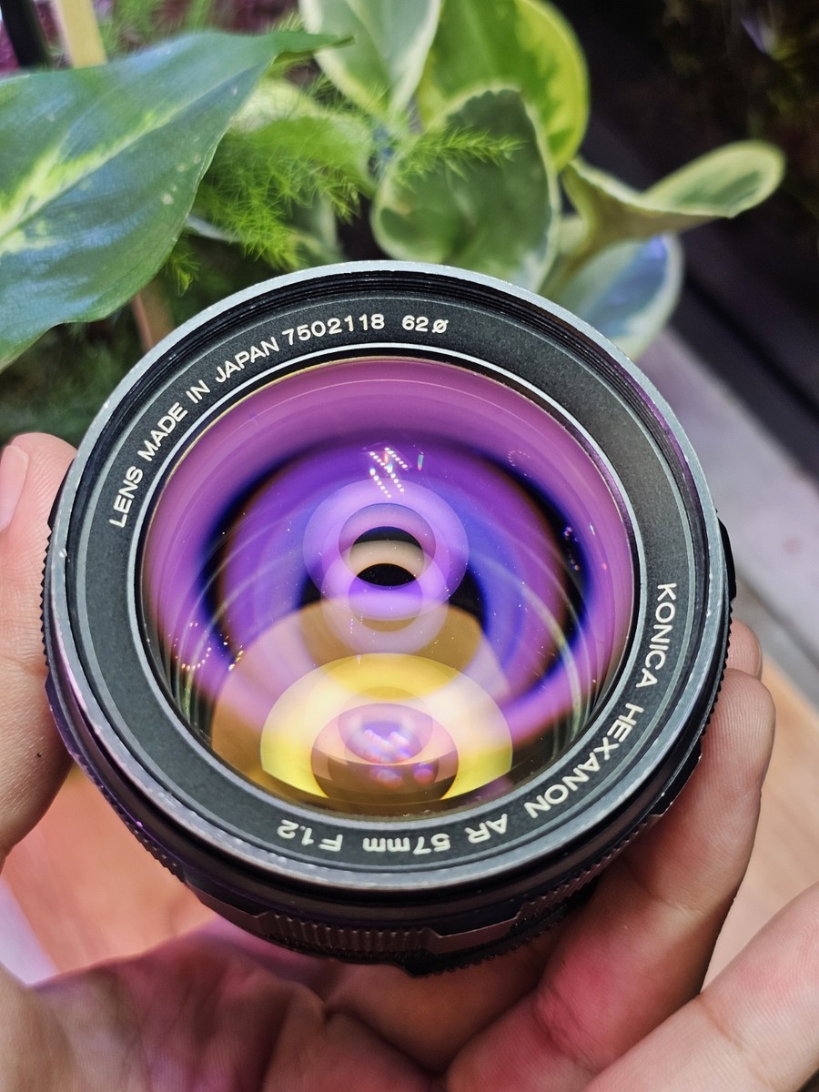 Rare Konica Hexanon 57mm F1.2 AR Mount Lens W/ Custom Cap, Adapter