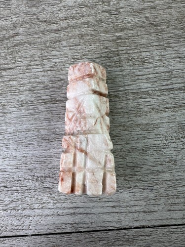 Hand Carved Stone Bishop Chess Piece Pink White Marble Design