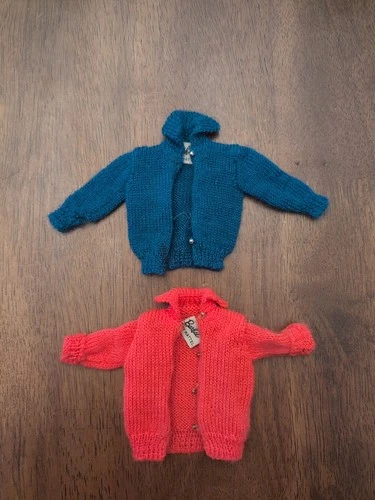 Vintage 1960s Barbie Knitting Pretty Blue & Orange Cardigan Sweaters Mattel