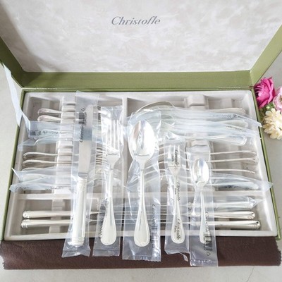 Christofle Malmaison Silverplate Table Knife Fork Spoon 30pcs Box Excellent