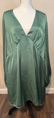 H&M BALLOON-SLEEVED SATIN DRESS Green | eBay H&M BALLOON-SLEEVED SATIN DRESS Green | eBay