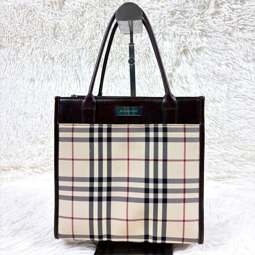 Burberry Nova Check Mini Tote Bag Vintage Canvas Leather Beige Brown Auth