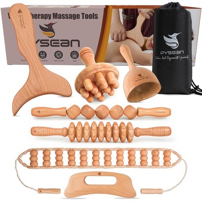 Wooden Massage Tool Set, 7-Piece Body Massage Kit for Home Use, Manual Included