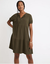 MADEWELL Crinkle Knit Tiered Mini Dress Size XXS Olive (Re)sourced  - EUC