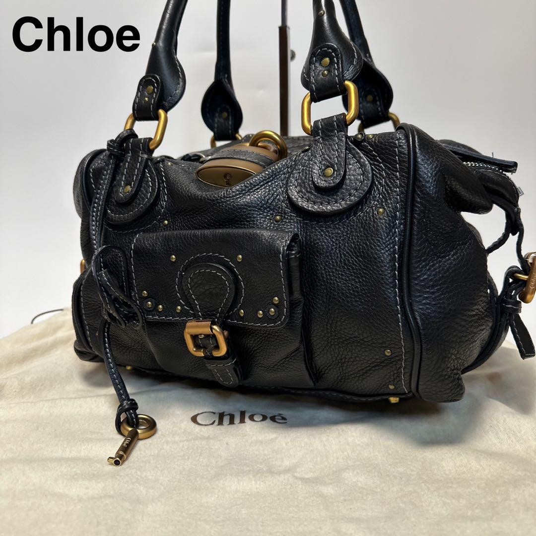 Chloe Paddington Black Leather Satchel with Padlock Key Designer Handbag