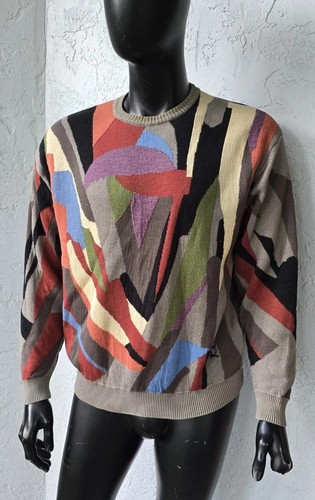 Vintage 90er St. Croix Strick Abstrakt Pullover Bunt Geometrisch Baumwollmischung Medium