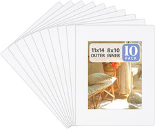 , Pack of 10, 11X14 for 8X10 Color Picture Photo Mat -White-Core, Acid-Free - Gr